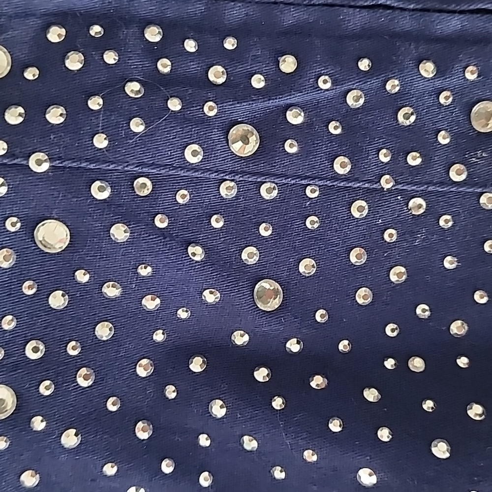 Quacker Factory Sparkle Stretch Embellished Ruffle Navy Blue Jacket - Picture 11 of 13